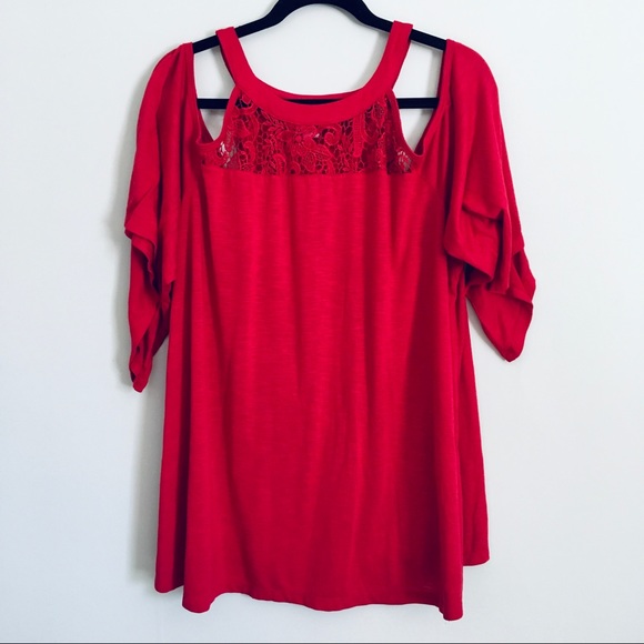 torrid Tops - Torrid Red cold shoulder top with lace detail 3